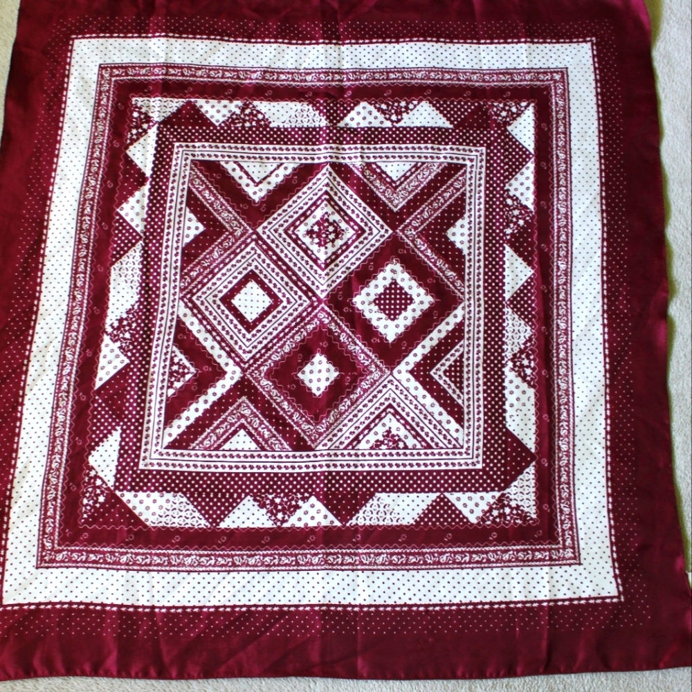 Vintage | Satin Red and White Large Print Square Scarf